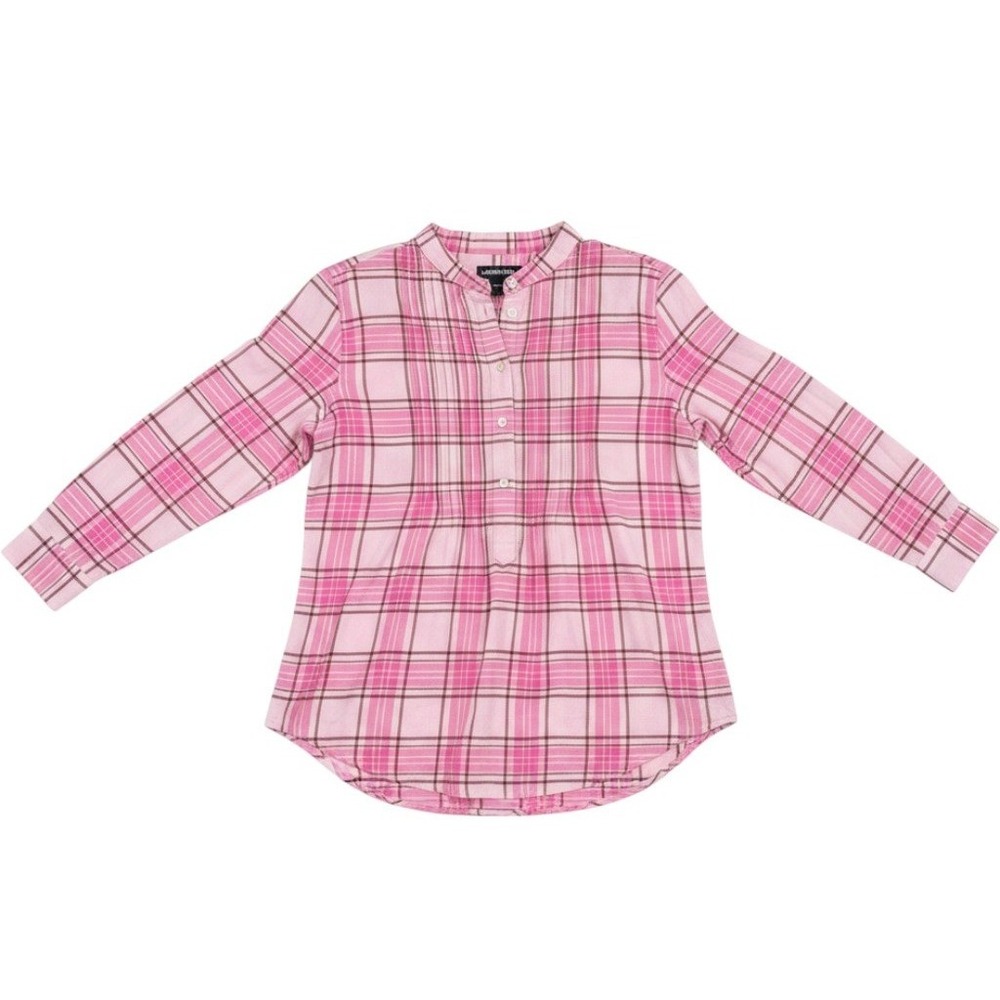 Lands' End Womens Pink Plaid Flannel Blouse 10P Cotton Long Sleeve Top